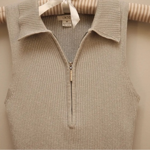 Cache Collared Zip Ribbed Tank Top - Cream - Picture 3 of 5